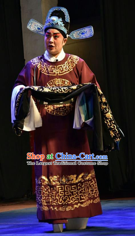 Red Book Sword Chinese Shanxi Opera Xiaosheng Apparels Costumes and Headpieces Traditional Jin Opera Young Male Garment Official Gao Zhen Clothing