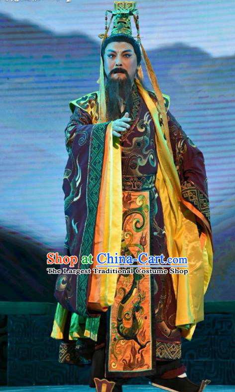 Qing Ming Chinese Shanxi Opera King Of Jin Apparels Costumes and Headpieces Traditional Jin Opera Monarch Garment Lord Clothing