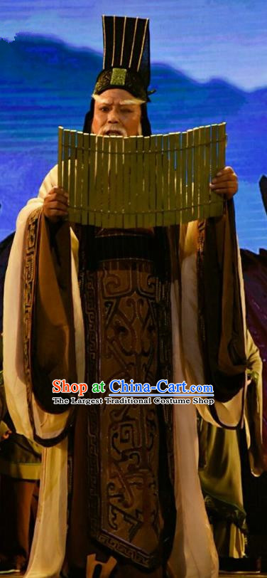 Qing Ming Chinese Shanxi Opera Laosheng Apparels Costumes and Headpieces Traditional Jin Opera Elderly Male Garment Prime Minister Clothing