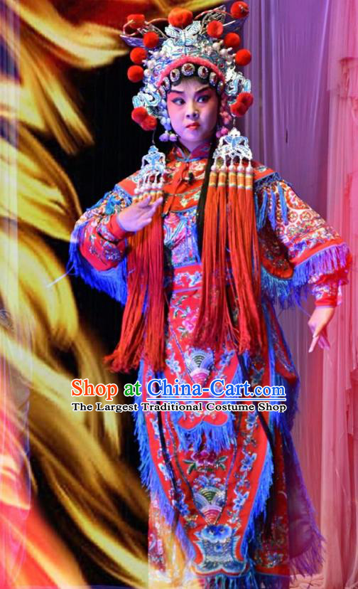 Chinese Jin Opera Female General Garment Costumes and Headdress Yi Pu Zhong Hun Traditional Shanxi Opera Martial Woman Apparels Wudan Dress
