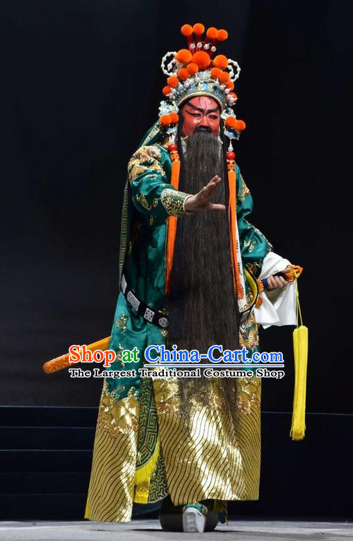 Guan Gong Chinese Shanxi Opera Military Official Guan Yu Apparels Costumes and Headpieces Traditional Jin Opera General Garment Painted Role Clothing