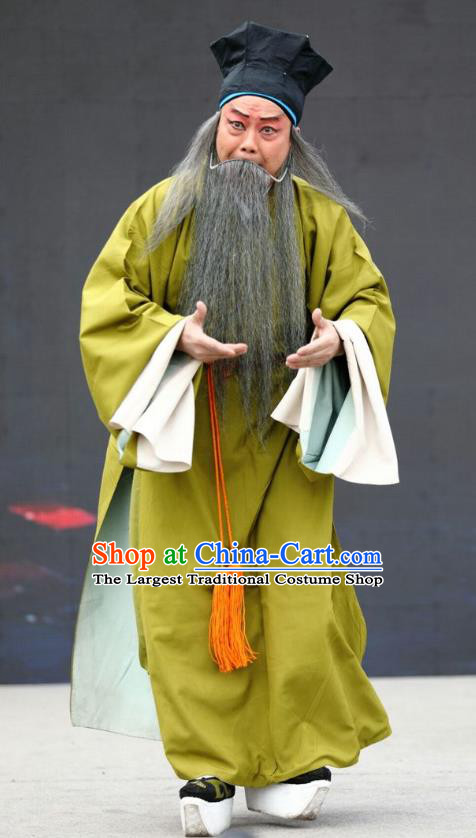 Shuang Luo Shan Chinese Shanxi Opera Old Servant Yao Da Apparels Costumes and Headpieces Traditional Jin Opera Elderly Man Garment Laosheng Clothing