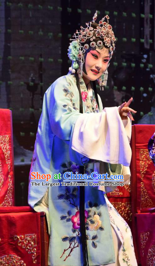 Chinese Jin Opera Actress Lu Fengying Garment Costumes and Headdress The Butterfly Chalice Traditional Shanxi Opera Hua Tan Apparels Rich Lady Dress
