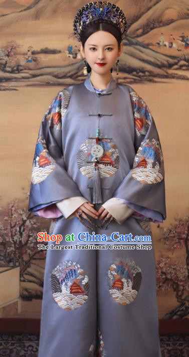 Chinese Historical Drama Ancient Imperial Consort Dress Traditional Hanfu Apparels Qing Dynasty Manchu Noble Female Replica Costumes and Headdress Complete Set