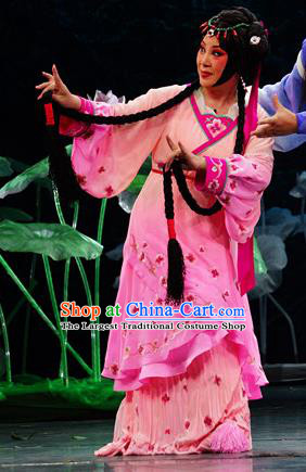 Chinese Han Opera Village Girl Garment Legend of Meng Jiangnv Costumes and Headdress Traditional Hubei Hanchu Opera Country Lady Apparels Actress Dress
