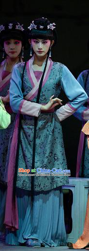 Chinese Han Opera Maid Lady Lan Xiang Garment Jin Lian Costumes and Headdress Traditional Hubei Hanchu Opera Xiaodan Apparels Servant Girl Dress