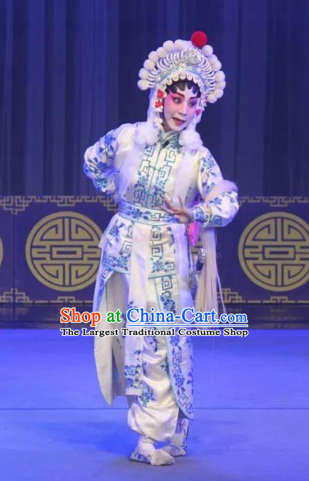 Chinese Cantonese Opera Wudan Garment The Fairy Tale of White Snake Xiao Qing Costumes and Headdress Traditional Guangdong Opera Bai Suzhen Apparels Martial Female Dress