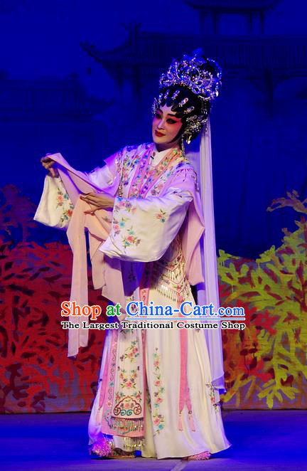 Chinese Cantonese Opera Queen Xi Shi Garment Costumes and Headdress Traditional Guangdong Opera Hua Tan Apparels Imperial Consort Dress