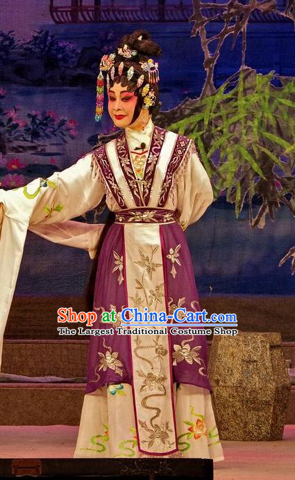 Chinese Cantonese Opera Hua Tan Garment Qian Tang Su Xiaoxiao Costumes and Headdress Traditional Guangdong Opera Actress Apparels Courtesan Purple Dress