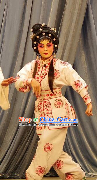 Chinese Cantonese Opera Martial Female Garment Qian Tang Su Xiaoxiao Costumes and Headdress Traditional Guangdong Opera Wudan Apparels Swordswoman Dress