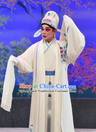 Liu Yi Delivers A Letter Chinese Guangdong Opera Scholar Apparels Costumes and Headpieces Traditional Cantonese Opera Xiaosheng Garment White Clothing