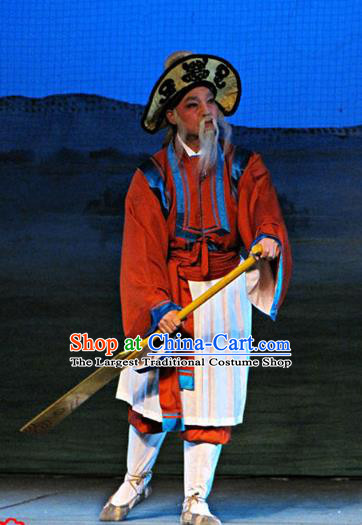 Meng Hui Tai Hu Chinese Guangdong Opera Elderly Man Apparels Costumes and Headpieces Traditional Cantonese Opera Laosheng Garment Boatman Clothing