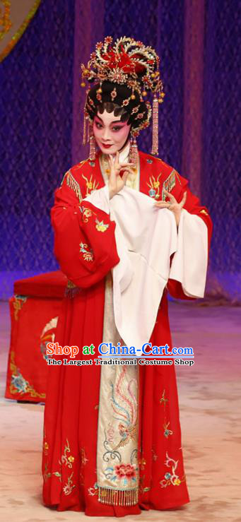 Chinese Cantonese Opera Bride Garment Liu Yi Delivers A Letter Costumes and Headdress Traditional Guangdong Opera Young Female Apparels Diva San Niang Red Dress