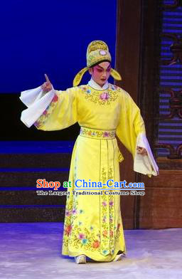 Story of the Violet Hairpin Chinese Guangdong Opera Xiaosheng Apparels Costumes and Headpieces Traditional Cantonese Opera Garment Gifted Youth Li Yi Yellow Robe Clothing