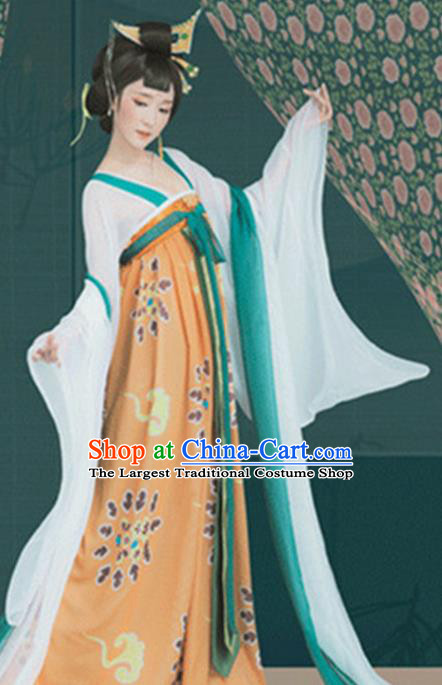 Chinese Traditional Tang Dynasty Historical Costumes Ancient Drama Royal Princess Hanfu Dress Apparels and Headdress Complete Set