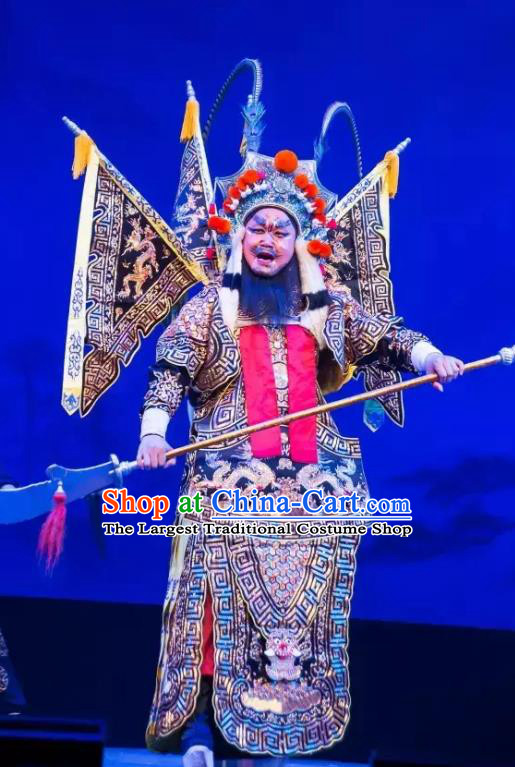 Yuan Yang Sword Chinese Guangdong Opera General Apparels Costumes and Headpieces Traditional Cantonese Opera Shogun Garment Kao Clothing with Flags