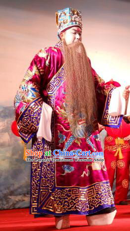 Love in the Red Plum Chinese Guangdong Opera Official Jia Sidao Apparels Costumes and Headwear Traditional Cantonese Opera Jing Garment Elderly Male Clothing
