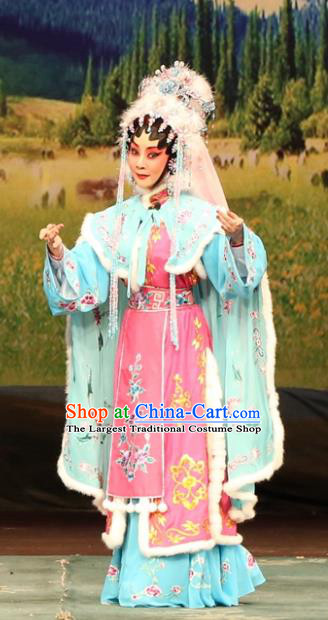 Chinese Cantonese Opera Xiongnu Queen Garment Princess Zhaojun Costumes and Headdress Traditional Guangdong Opera Hua Tan Apparels Empress Dress