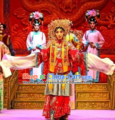 Chinese Cantonese Opera Bride Garment Princess Changping Costumes and Headdress Traditional Guangdong Opera Young Beauty Apparels Actress Red Dress