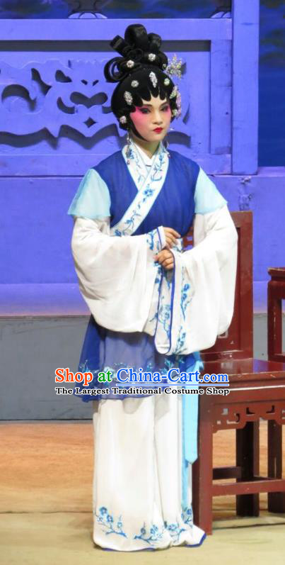 Chinese Cantonese Opera Xiaodan Garment The Strange Stories Costumes and Headdress Traditional Guangdong Opera Figurant Apparels Maidservant Blue Dress