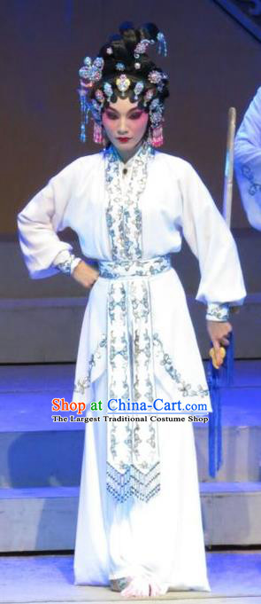 Chinese Cantonese Opera Martial Female Garment The Strange Stories Costumes and Headdress Traditional Guangdong Opera Wudan Apparels Actress Xiao Cui Dress