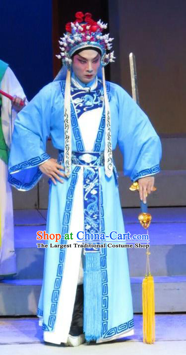 The Strange Stories Chinese Guangdong Opera Martial Male Apparels Costumes and Headwear Traditional Cantonese Opera Wusheng Garment Clothing
