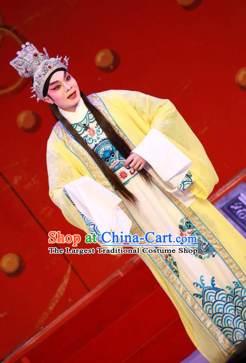 Wu Suo Dong Gong Chinese Guangdong Opera Young Male Apparels Costumes and Headwear Traditional Cantonese Opera Xiaosheng Garment Prince Wen Xi Clothing