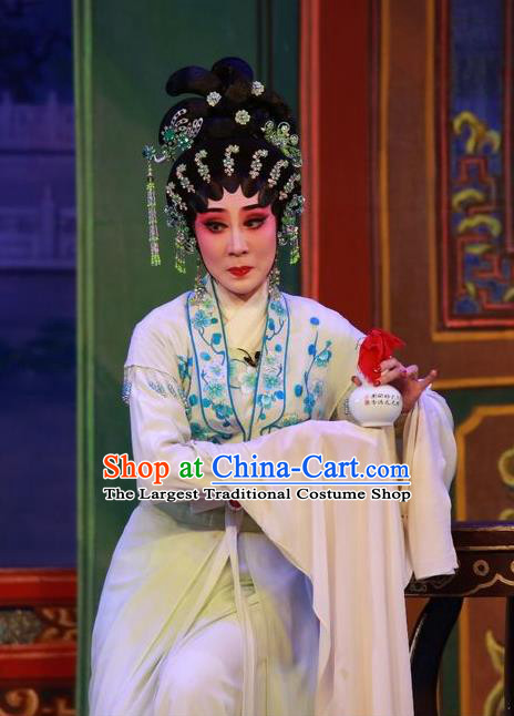 Chinese Cantonese Opera Diva Garment Wu Suo Dong Gong Costumes and Headdress Traditional Guangdong Opera Young Female Apparels Actress Wei Biniang Dress