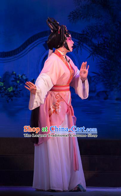 Chinese Cantonese Opera Young Lady Garment Wu Suo Dong Gong Costumes and Headdress Traditional Guangdong Opera Hua Tan Apparels Diva Lin Biniang Dress