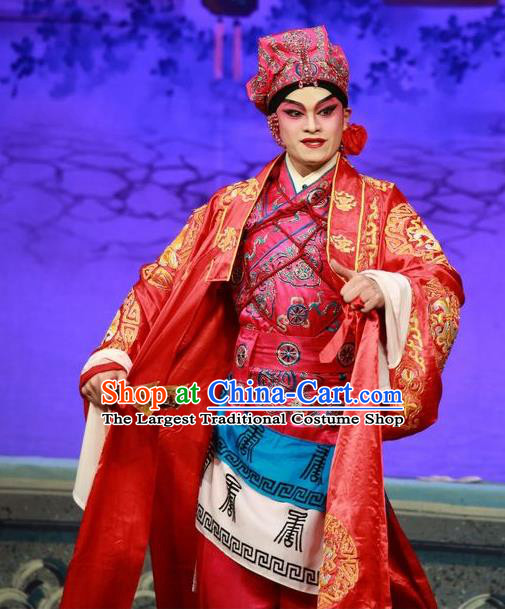 Qing Hua Pan Jinlian Chinese Guangdong Opera Martial Male Apparels Costumes and Headwear Traditional Cantonese Opera Hero Garment Wusheng Wu Song Clothing