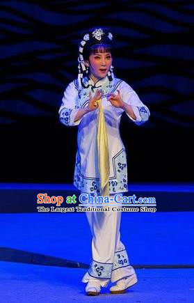 Chinese Cantonese Opera Young Lady Garment Dan Jia Nv Costumes and Headdress Traditional Guangdong Opera Fisher Maiden Apparels Village Girl Shui Mei Dress
