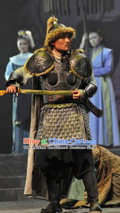 Chinese Traditional Northern Wei Dynasty General Apparels Costumes Historical Drama Bei Wei Feng Yang Ancient Shogun Garment Armor Clothing and Headwear