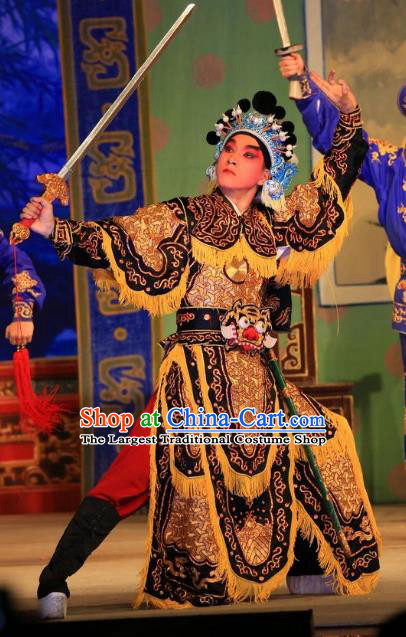 Xu Jiujing Chinese Guangdong Opera Martial Male Apparels Costumes and Headwear Traditional Cantonese Opera Wusheng Garment Soldier Clothing