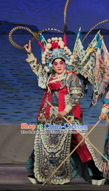 Fan Lihua Return Tang Chinese Guangdong Opera General Xue Dingshan Apparels Costumes and Headwear Traditional Cantonese Opera Shogun Garment Kao Clothing with Flags