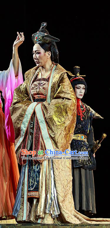 Chinese Historical Drama The Prince of Lanling Ancient Royal Empress Garment Costumes Traditional Stage Show Actress Dress Queen Qi Apparels and Headdress