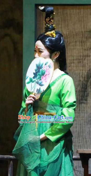 Chinese Historical Drama Da Song Yu Shi Ancient Young Beauty Garment Costumes Traditional Stage Show Dance Lady Green Dress Courtesan Apparels and Headpieces