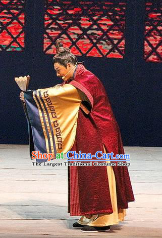 Chinese Traditional Three Kingdoms Period Minister Clothing Stage Performance Historical Drama Ballast Stone Apparels Costumes Ancient Official Garment and Headwear