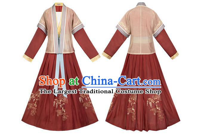 Traditional Chinese Song Dynasty Young Lady Hanfu Apparels Ancient Village Girl Historical Costumes Beizi Blouse and Skirt Complete Set
