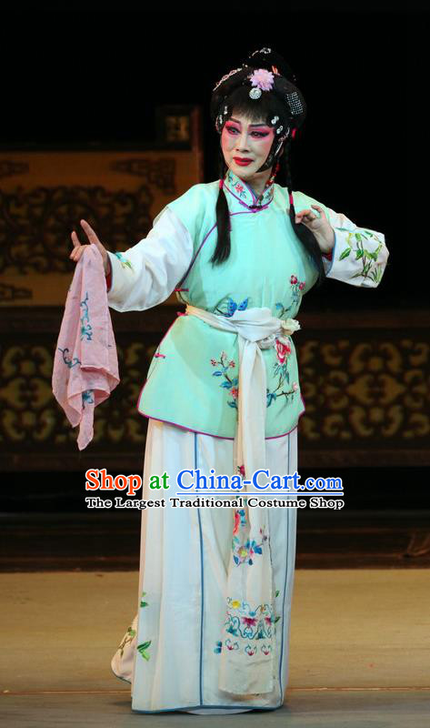 Chinese Sichuan Opera Highlights Servant Girl Garment Costumes and Headdress En Chou Ji Traditional Peking Opera Young Female Dress Diva Qian Suyun Apparels