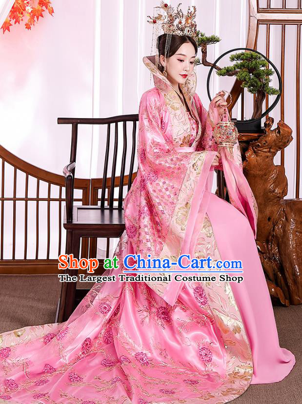 Traditional Chinese Tang Dynasty Court Queen Pink Hanfu Dress Apparels Ancient Drama Palace Empress Historical Costumes for Women
