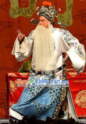 Wang Baochuan Chinese Bangzi Opera Laosheng Apparels Costumes and Headpieces Traditional Hebei Clapper Opera Elderly Male Garment Prime Minister Wang Yun Clothing