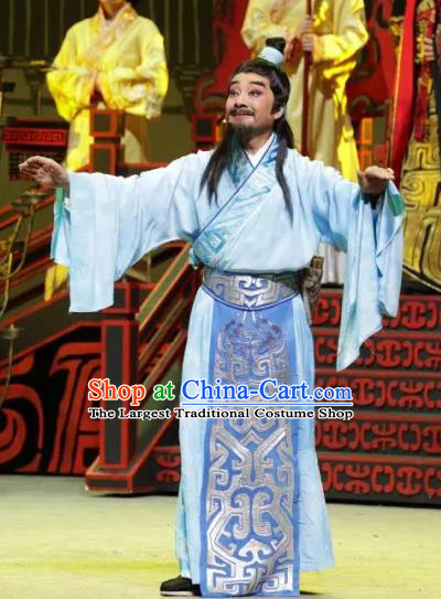Luo Xiahong Chinese Sichuan Opera Astronomer Apparels Costumes and Headpieces Peking Opera Highlights Scholar Garment Blue Clothing