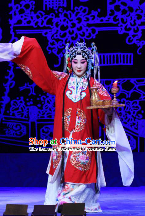 Chinese Hebei Clapper Opera Young Woman Garment Costumes and Headdress Kou Zhun Traditional Bangzi Opera Actress Dress Infanta Chai Red Apparels