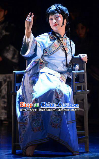 Chinese Hebei Clapper Opera Young Female Zhi Shou Garment Costumes and Headdress Golden Lock Notes Traditional Bangzi Opera Actress Dress Distress Woman Apparels