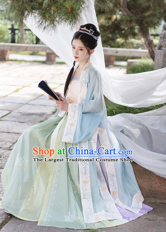 Chinese Ancient Village Girl Embroidered Hanfu Dress Apparels Traditional Song Dynasty Civilian Lady Historical Costumes for Women