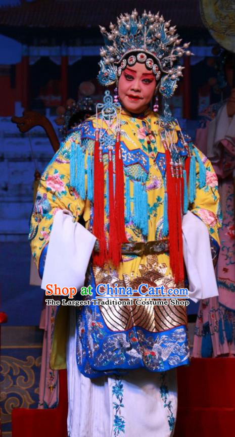 Chinese Shanxi Clapper Opera Hua Tan Garment Costumes and Headdress Zhong Bao Guo Traditional Bangzi Opera Imperial Consort Dress Court Woman Apparels