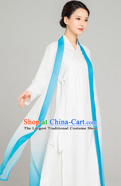 Asian Chinese Traditional Tang Suit Light Blue Chiffon Cloak Martial Arts Costumes China Kung Fu Upper Outer Garment Cardigan for Women