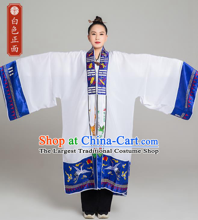 Traditional Chinese Taoist Nun White Koshibo Priest Frock Martial Arts Costumes China Taoism Tai Chi Garment Embroidered Pagoda Gown for Women