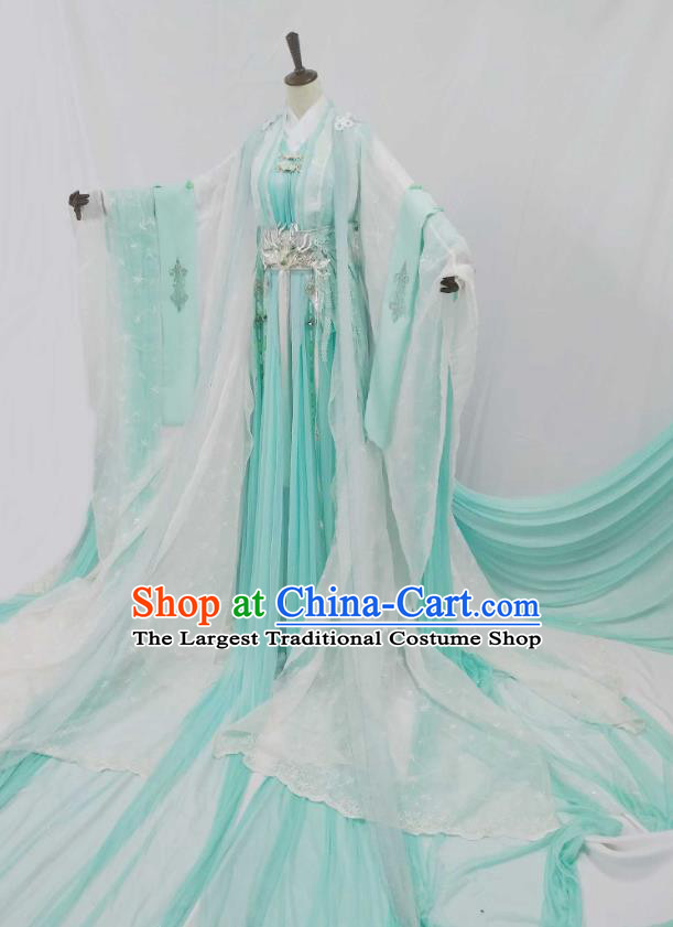 Top Chinese Cosplay Swordsman Green Costume Ancient Prince Noble Childe Clothing for Men