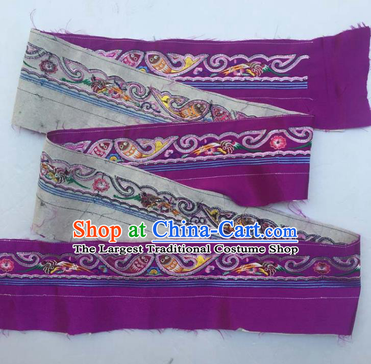 Chinese Traditional Embroidered Fishes Purple Patch Decoration Embroidery Applique Craft Embroidered Band Accessories